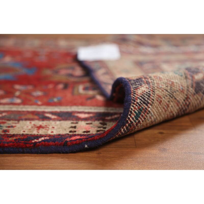 Hand Knotted Oriental 100% Wool Carpet Traditional Geometric Red Heriz Runner Rug - 9' 7'' X 3' 2''