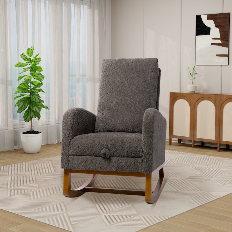 25.4"W Rocking Chair for Nursery,High Back Glider Chair with Retractable Footrest,Rocking Accent Armchair with Rubber Wood Legs