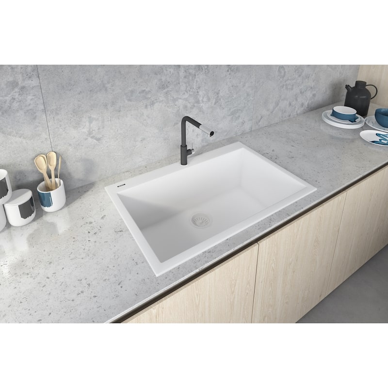 Ruvati 30 x 20 inch epiGranite Drop-in Topmount Granite Composite Single Bowl Kitchen Sink - Arctic White - RVG1030WH