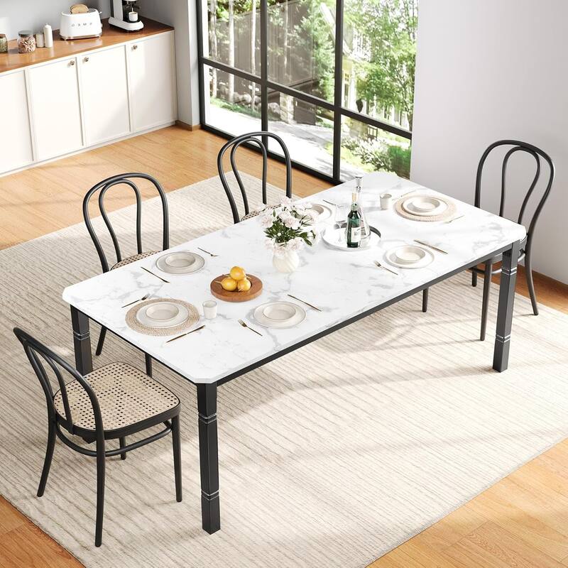Farmhouse Dining Table for 6-8 People - Rustic Industrial Kitchen Table for Dining Room - White/Black