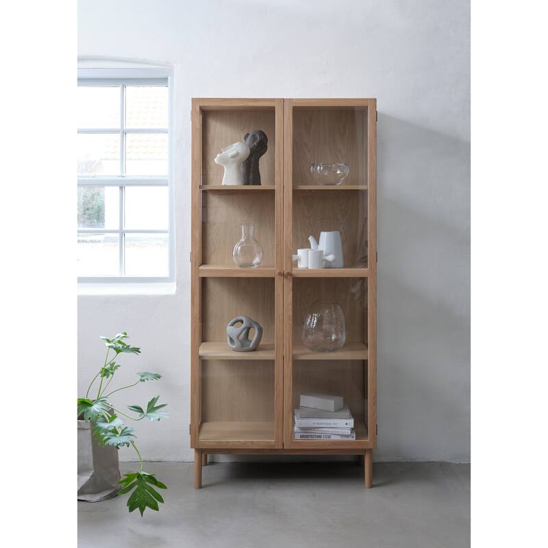 Rye Studio Modern Glass Panel Cabinet, Natural Oak - 74.75"H
