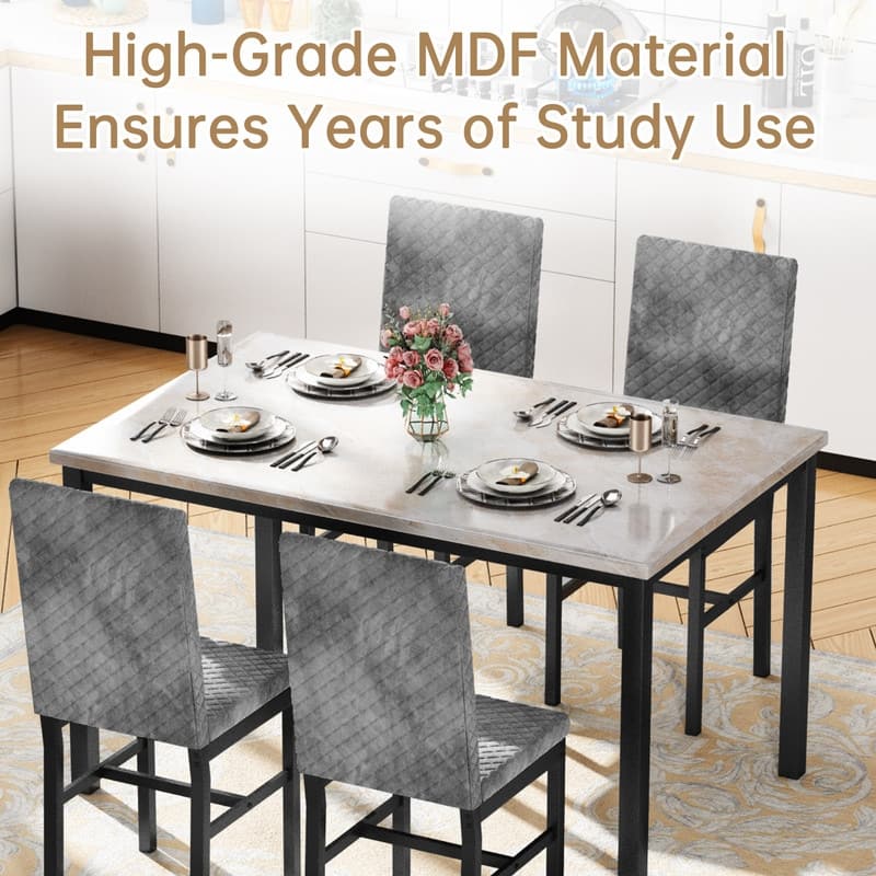 Grondin 5-Piece Dining Room Table Set with Faux Marble Table Top and Diamond Stitching Velvet Upholstery Dining Chairs