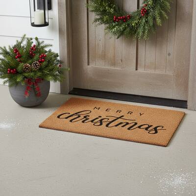 HomeRoots 24" X 36" Brown And Black Merry Christmas Outdoor Coir Door Mat - 24.00' X '36.00