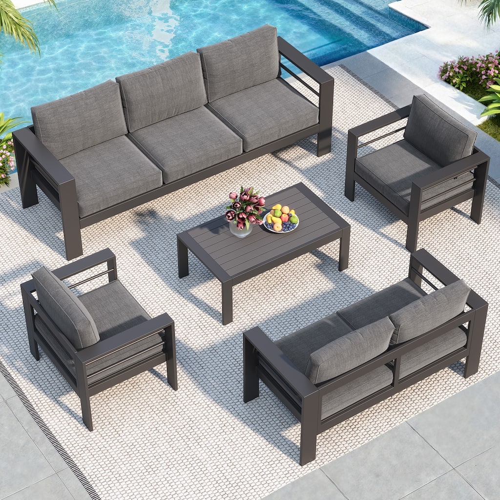 Royalcraft 5-Piece Aluminum Patio Set – 2 Chairs, Loveseat, Sofa & Coffee Table