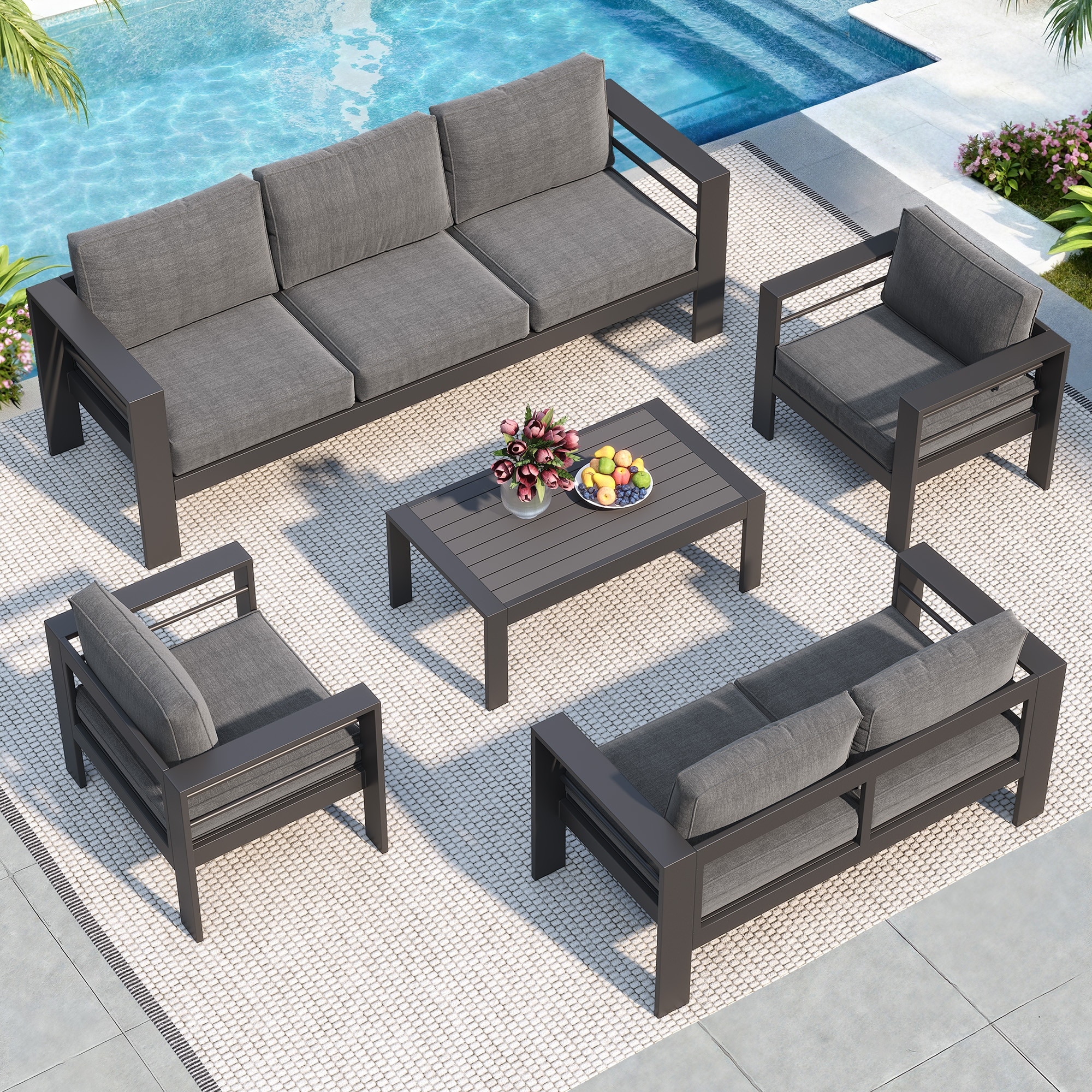 Royalcraft 5-Piece Aluminum Patio Set – 2 Chairs, Loveseat, Sofa & Coffee Table