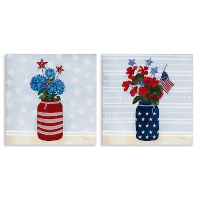 Stupell Patriotic Stripes & Stars Florals Canvas Wall Art Design By Yvette St. Amant (Set of 2)