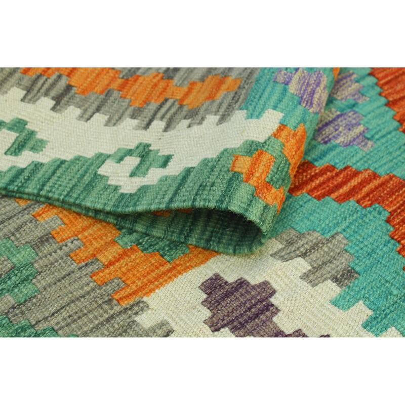 Flatweave Rashid Rust/Green Runner - 2'8" x 9'9"