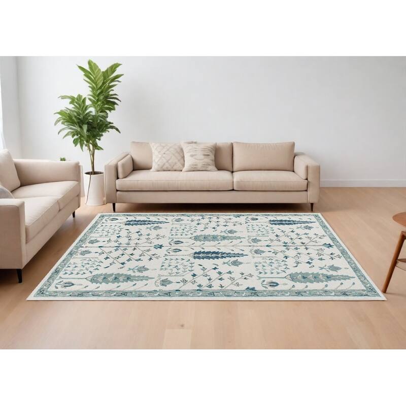 Dahoy Hand Tufted Floral Traditional Area Rug By HomeRoots - 117' X '93' X '0.2 - Lavender/Ivory - Rectangle