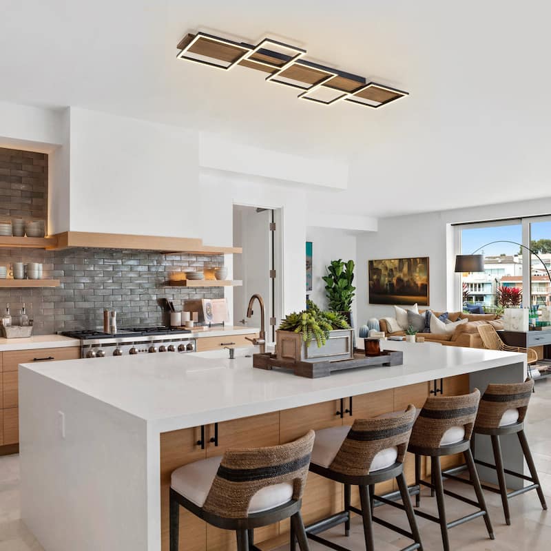 Integrated LED Rectangle Wood Semi Flush Mount Ceiling Light for Hallway Foyer