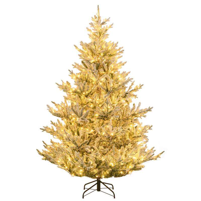 Costway 6/7/8 FT Artificial Christmas Tree with 762/1074/1470 Flocked - See Details - White & Green - 7 Foot