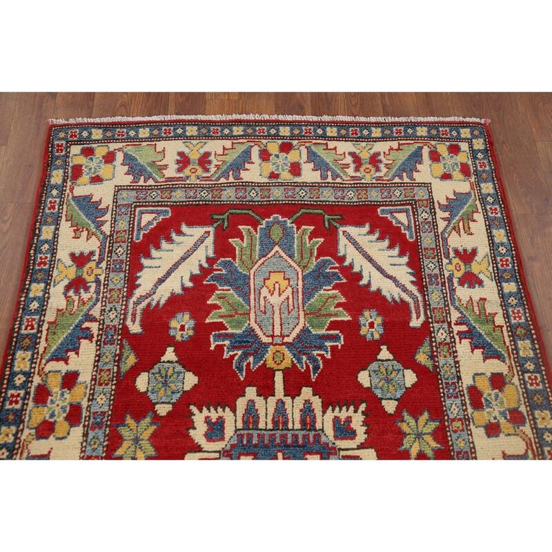 Red Kazak Accent Rug Hand-Knotted Wool Carpet - 3'3" x 5'0"