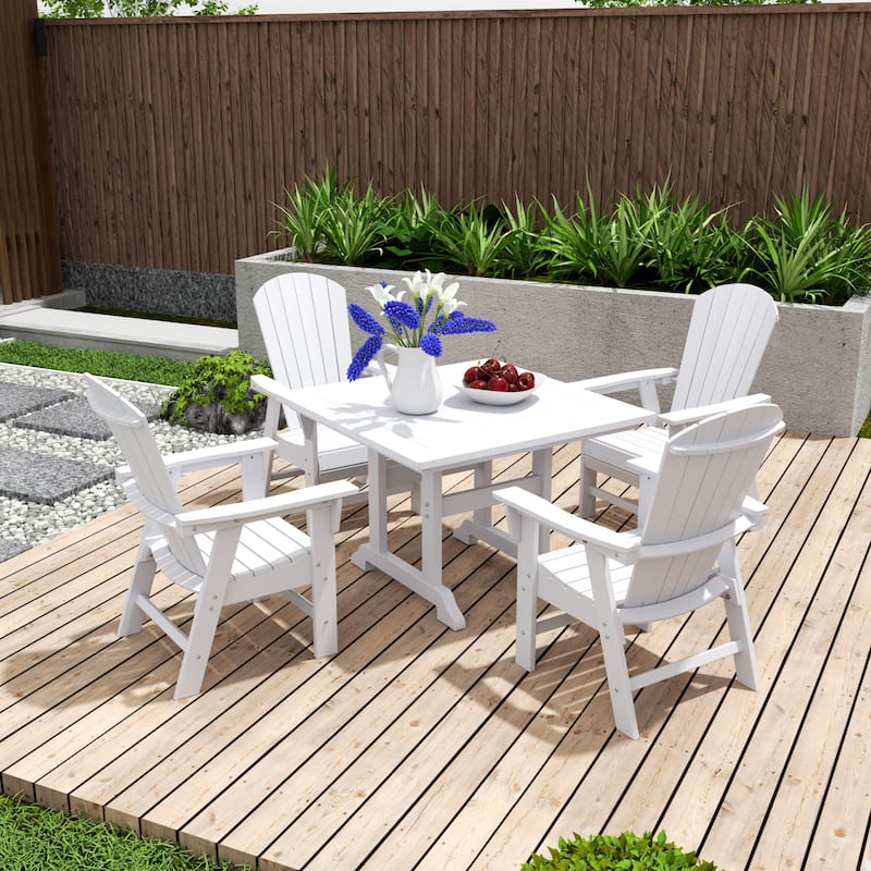 Altura 5-Piece Square Poly Eco-Friendly All Weather Outdoor Dining Set with Armchairs - White