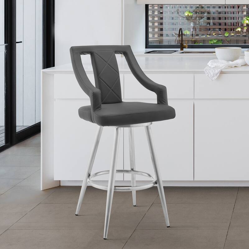 Maxen Swivel Counter Stool, Faux Leather Kitchen Stool with Brushed Stainless Steel Metal Frame