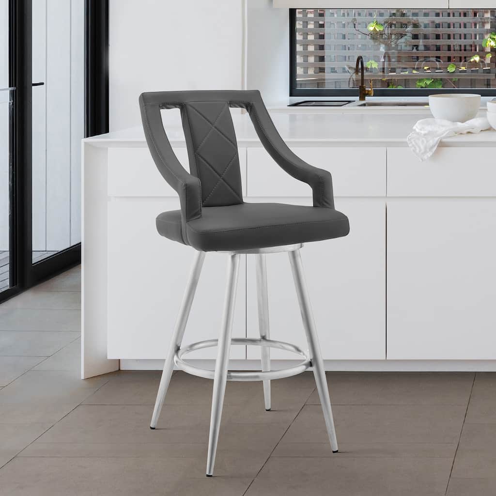Maxen Swivel Counter Stool, Faux Leather Kitchen Stool with Brushed Stainless Steel Metal Frame