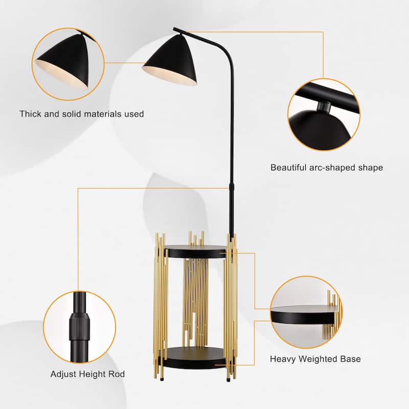 Industrial Tall Floor Lamp with Shelves and Metal Lampshade