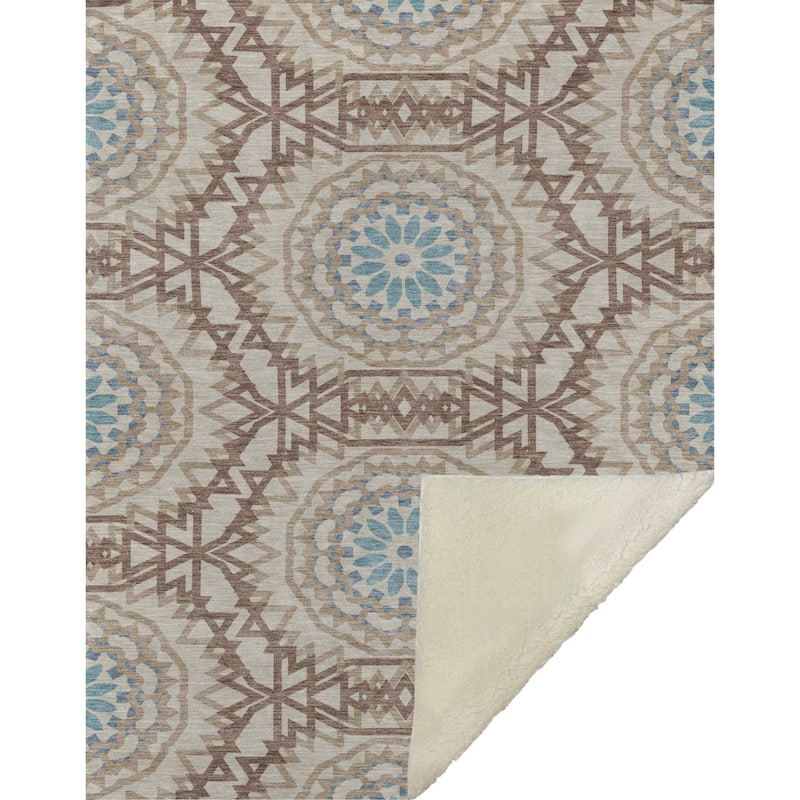 Premium Machine Washable Boho Suzani Sherpa Throw Blanket