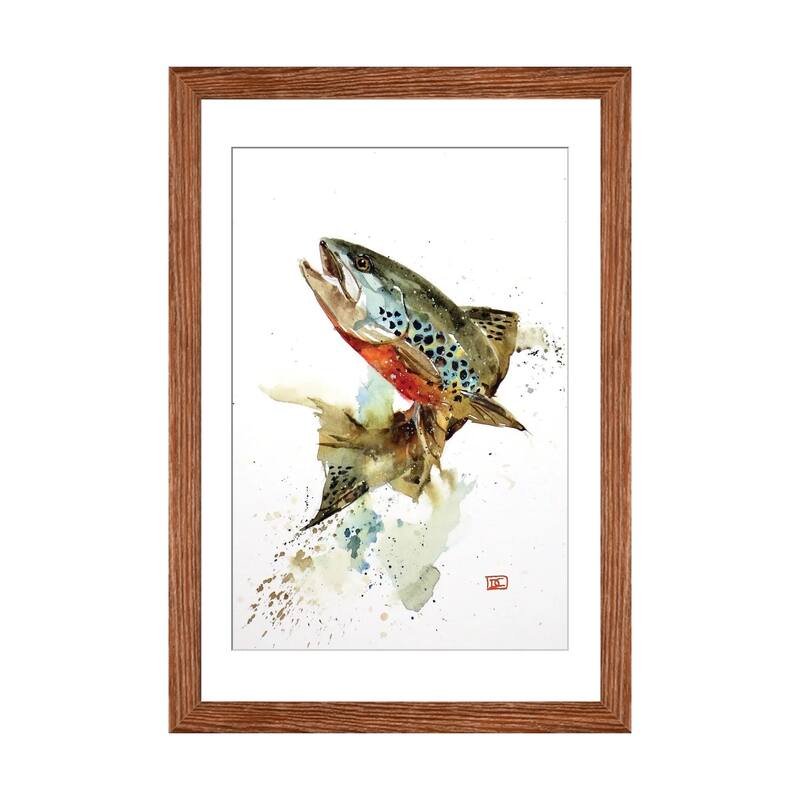 iCanvas "Jumping Brown Trout" by Dean Crouser - Walnut - 24x16x1