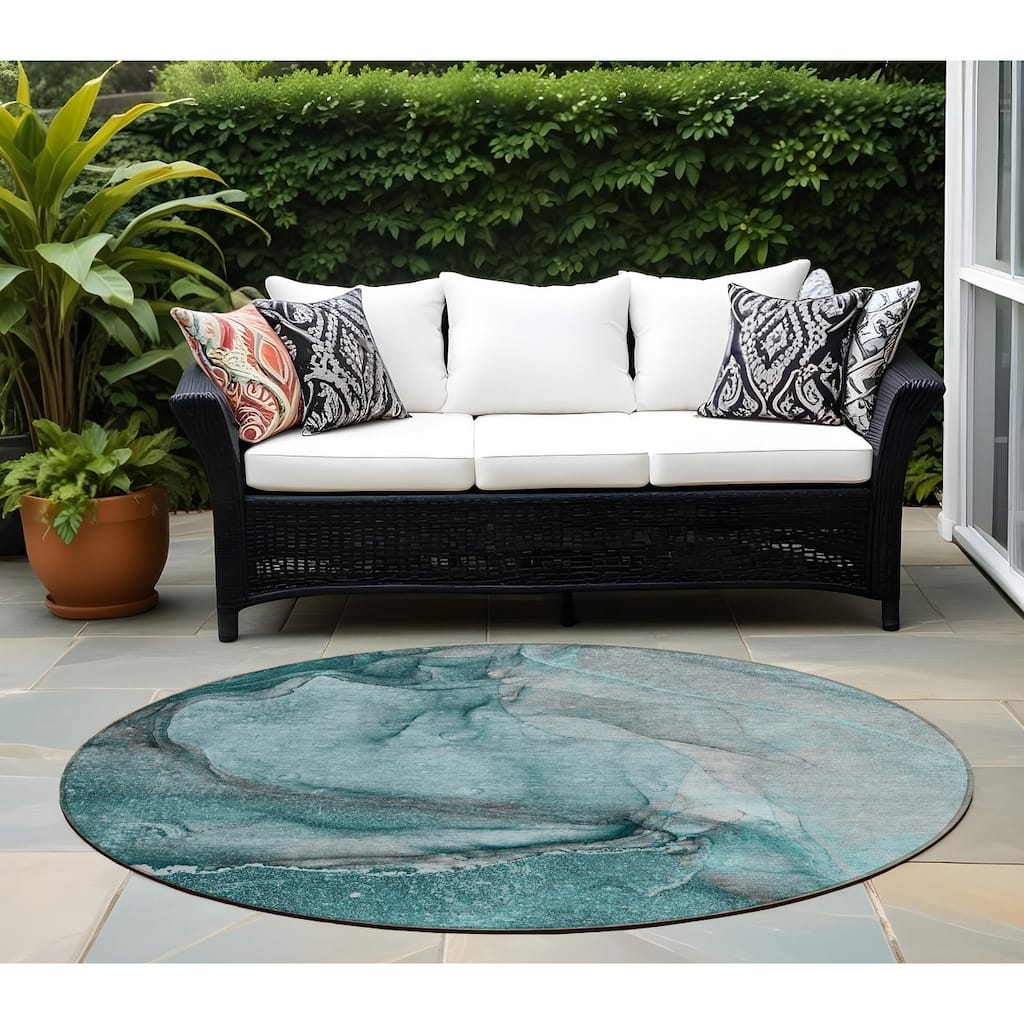 Laro Unique Abstract Weather Resistant Versatile Elegance Round Outdoor Rug - 8' Round