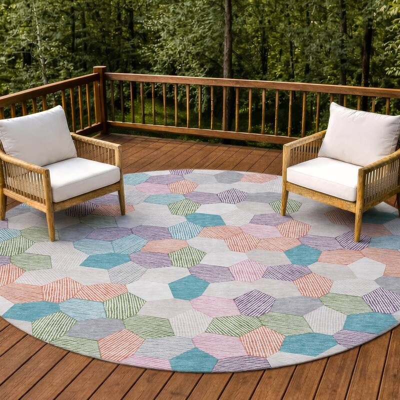Machine Washable Indoor/ Outdoor Modern Loyd Chantille Rug - Pearl - 8' x 8'