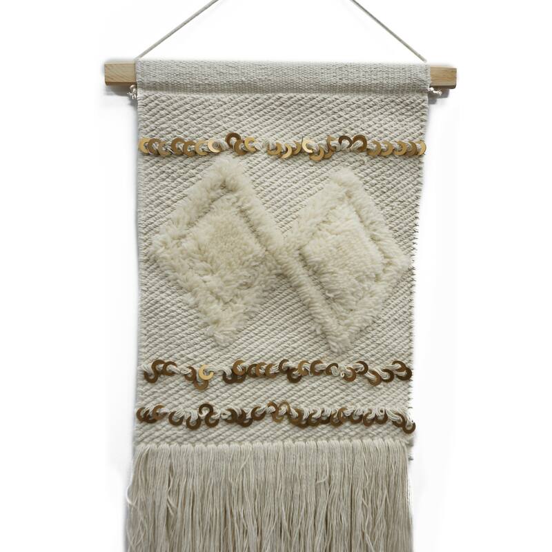 Home&Manor Wool and Cotton Macrame Wall Hanging with Rod Included - Exact Size