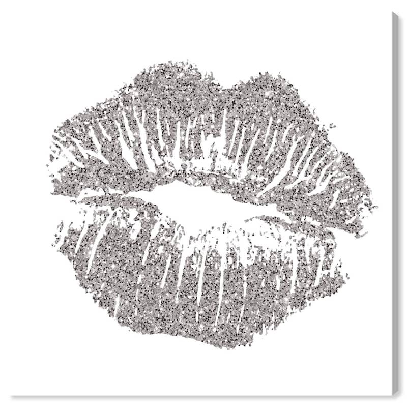 Wynwood Studio 'Simple Kiss Opal Gray' Fashion and Glam Wall Art Canvas Print Lips - Gray, White