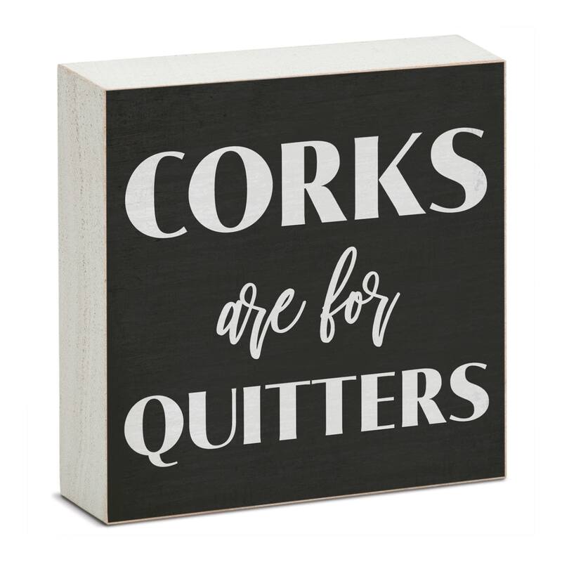 Corks Artistic Freestanding Solid Wood Block Sign Made in the USA 3.75” Square Decorative Accent for Home or Office - Multi - Multi