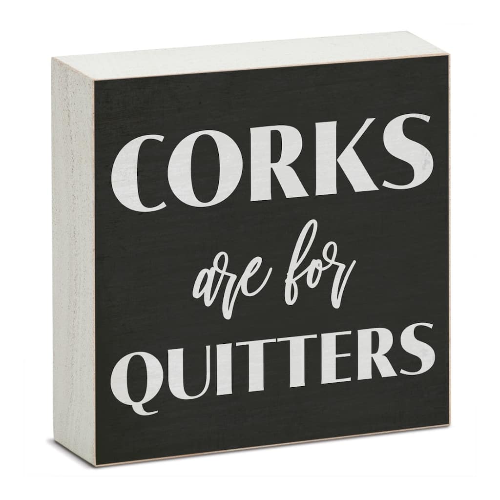 Corks Artistic Freestanding Solid Wood Block Sign Made in the USA 3.75” Square Decorative Accent for Home or Office - Multi