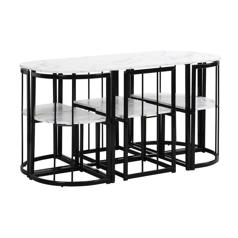 7-Piece Faux Marble Dining Table Set with 6 Triangular Chair Design