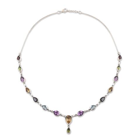 NOVICA Rainbow Bliss, Multi-gemstone pendant necklace