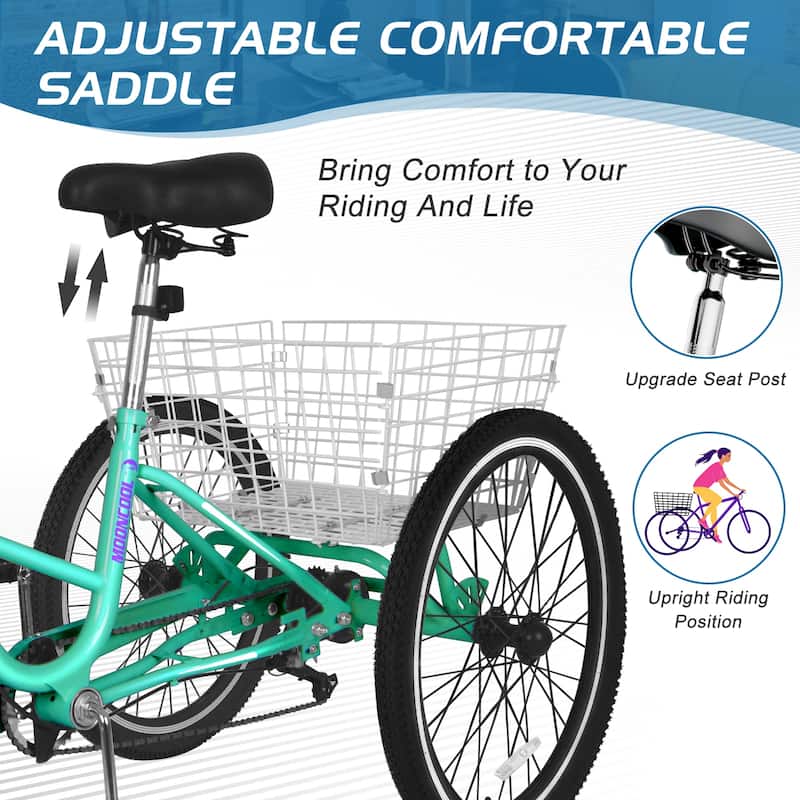 DoCred Adult Folding Tricycle, 7 Speed 3-Wheel Bicycle with Basket