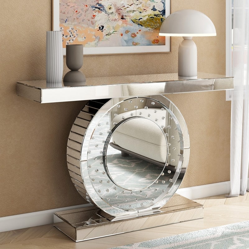 Mirrored Console Table Rectangular Sofa Table - Silver