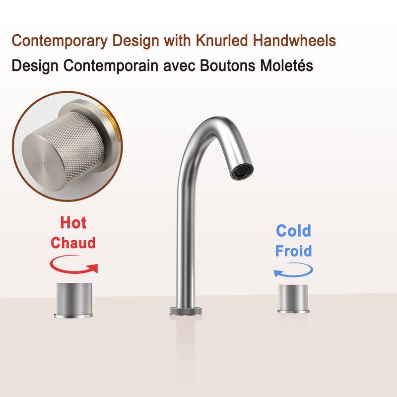 Mondawe Deck Mounted 8 Inch Widespread Double-Handle Bathroom Faucet in Brushed Nickel for Bathroom, Vanity, Laundry