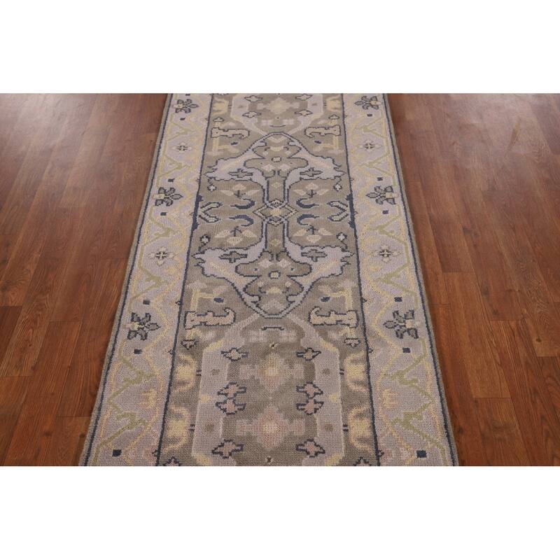 Transitional Oushak Oriental Runner Rug Hand-Knotted Wool Carpet - 2'7" x 9'9"