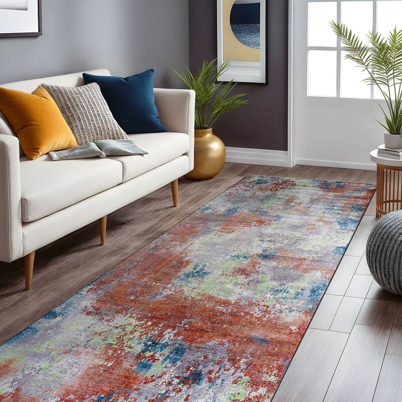Beverly Rug Queen Abstract Non-Slip Rubber Back Washable Indoor Area Rug