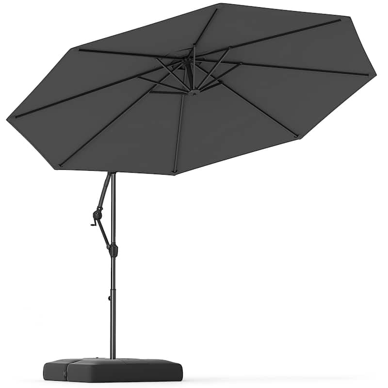 10 Feet Patio Offset Umbrella with Weighted Base 360° Tilt Cantilever Shade for Deck and Garden