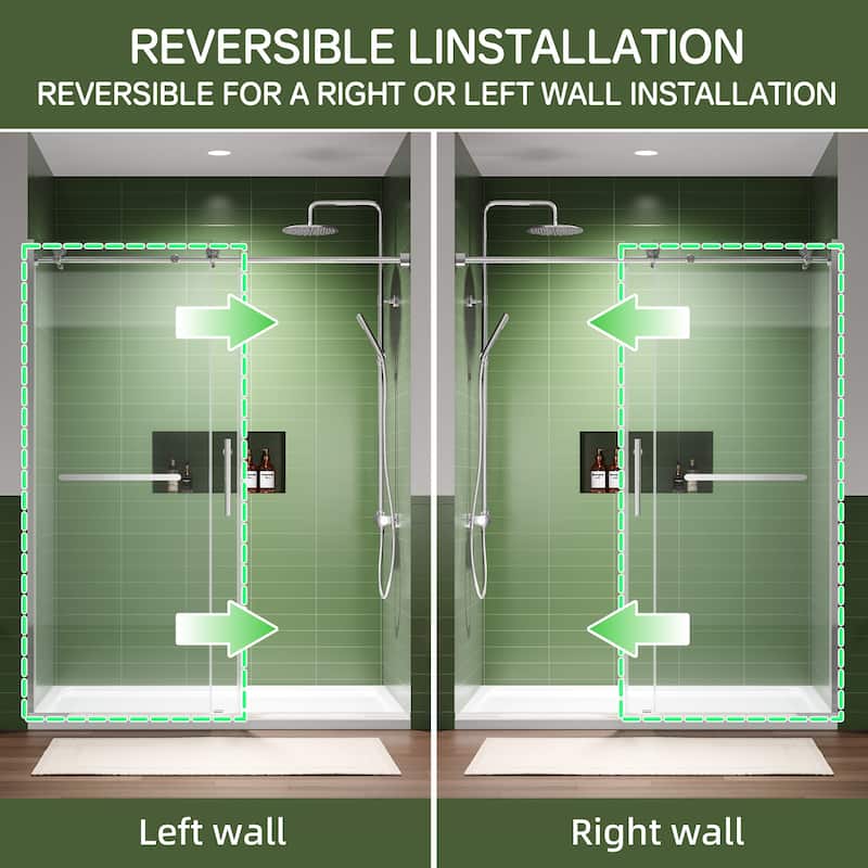 60" x 75" Sliding Shower Door with 8mm Tempered Glass, Half-Frame, Round Tube & Silent Rollers