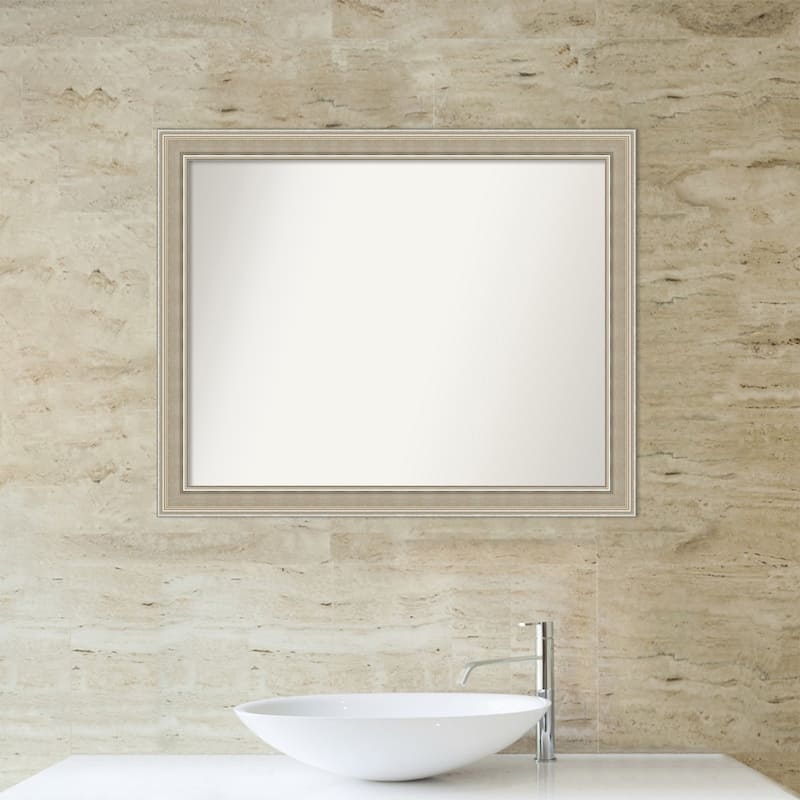 Mezzo Silver Non-Beveled Wood Framed Bathroom Vanity Wall Mirror - Mezzo Silver