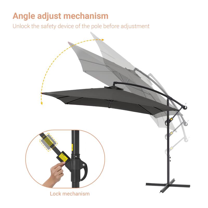 LIVOOSUN 8.2x8.2ft Offset Patio Umbrella Hanging Umbrella w/Steel Ribs