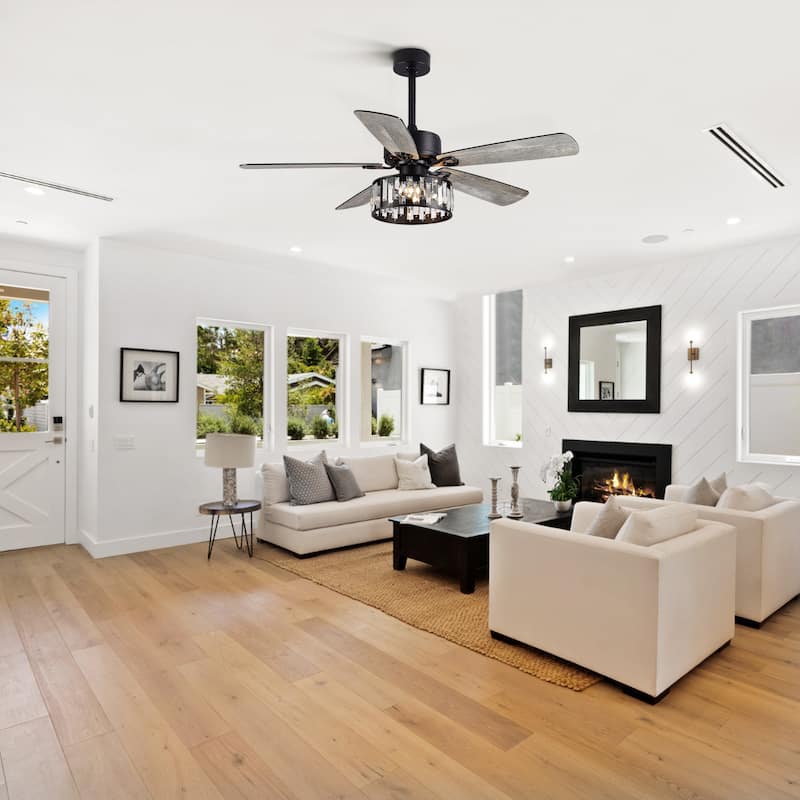 52" Crystal Chandelier 5-Blade Ceiling Fan with Light Kit and Remote