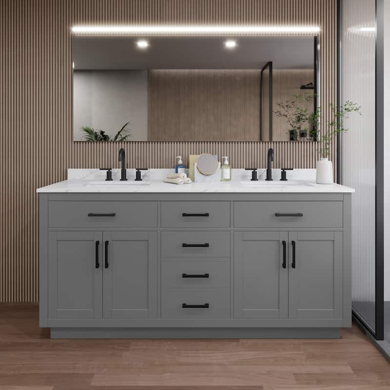 Wyndham Collection WCG262672D-QTZ-US3MXX Beckett TK 72" Free Standing - Dark Gray / Giotto Quartz Top / Matte Black