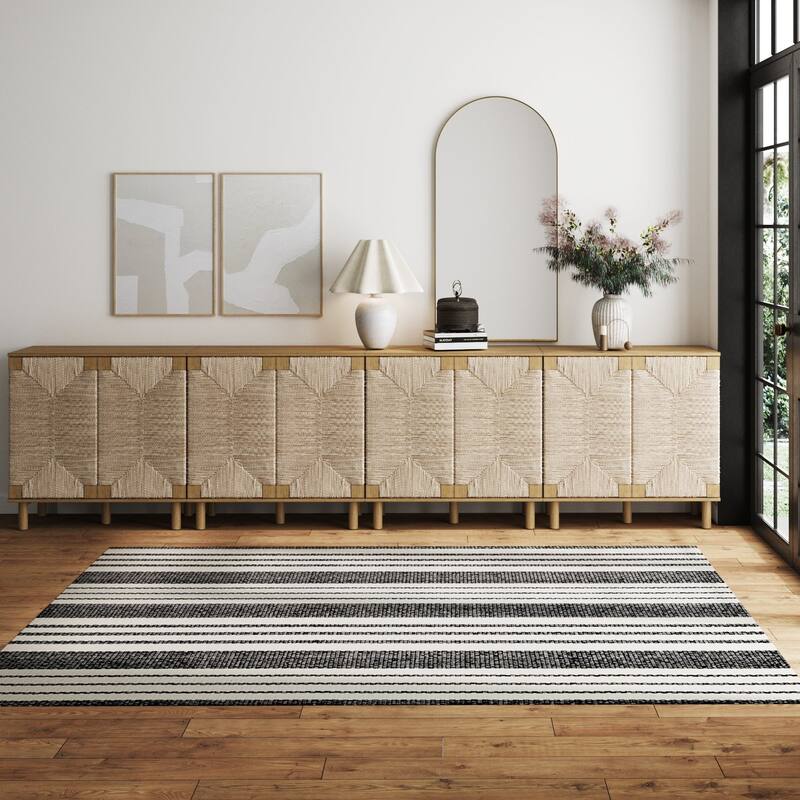 Nathan James Beacon Wood Accent Cabinet with Seagrass Doors and Adjustable Shelf - Brown Set of 4