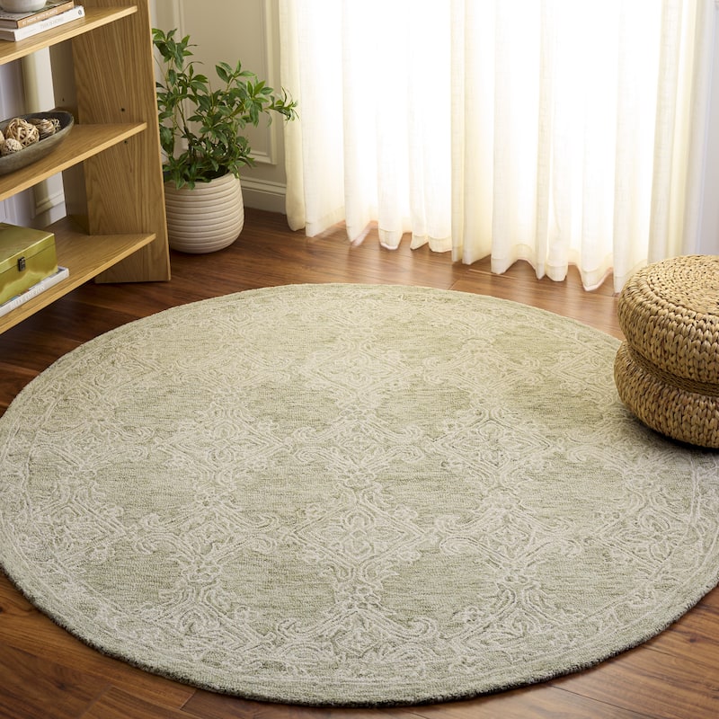 SAFAVIEH Handmade Abstract Aintzane Wool Rug - 6' Round - Green/Ivory