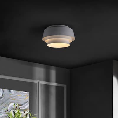 SAFAVIEH Gerli 3-Light 14-inch Layered Flush Mount (LED Bulbs Included) - 14 In. W x 14 In. D x 7.8 In. H - White - 14Wx14Dx8H