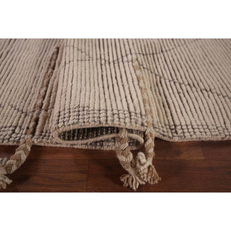 All-Over Ivory Moroccan Modern Area Rug Hand-Knotted Wool Carpet - 8'7"x 12'7"