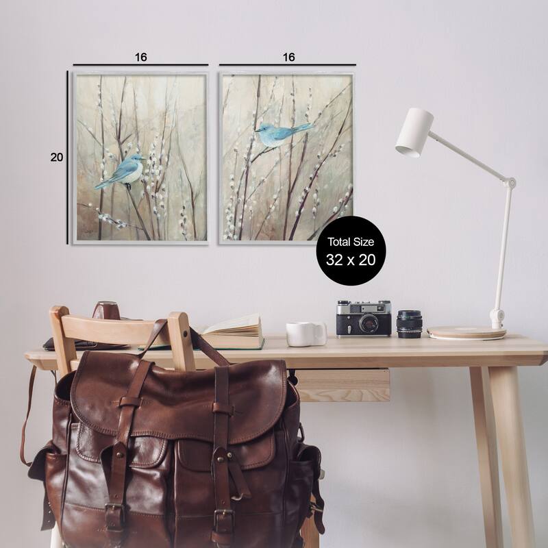 Stupell Peaceful Perched Blue Birds Animal Nature Painting, 2pc Multi Piece Framed Wall Art Set