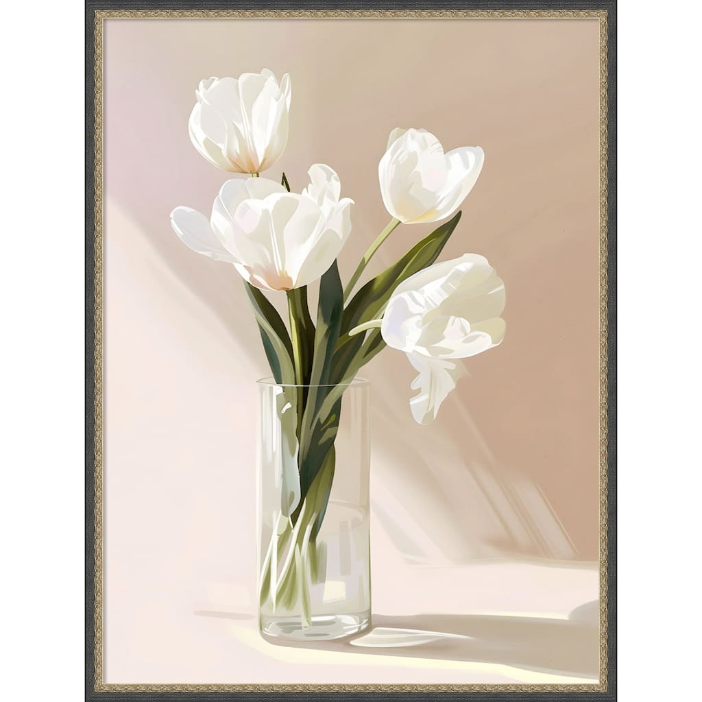 Elegant White Blooms by Treechild Framed Mounted Canvas Wall Art Print