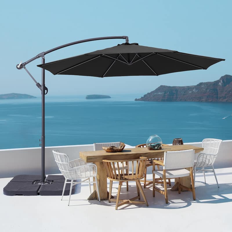 BONOSUKI 10ft Patio Offset Umbrella,w/Crossed Base Cantilever Umbrella - Black