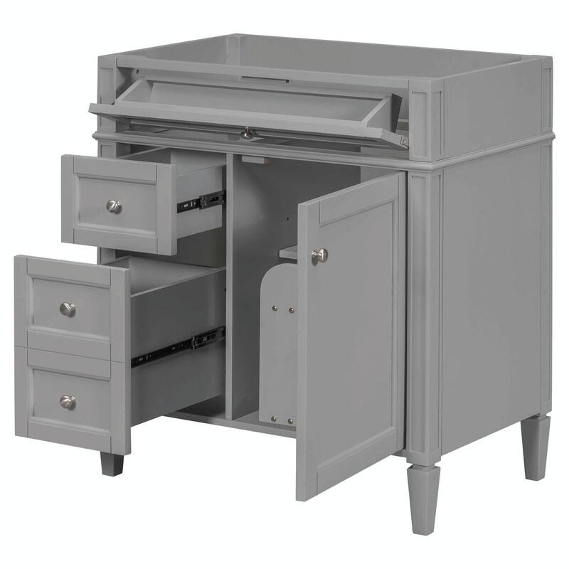 30'' Modern Bathroom Vanity with Top Sink, 2 Drawers and Tip-out Drawer - Without sink - Grey