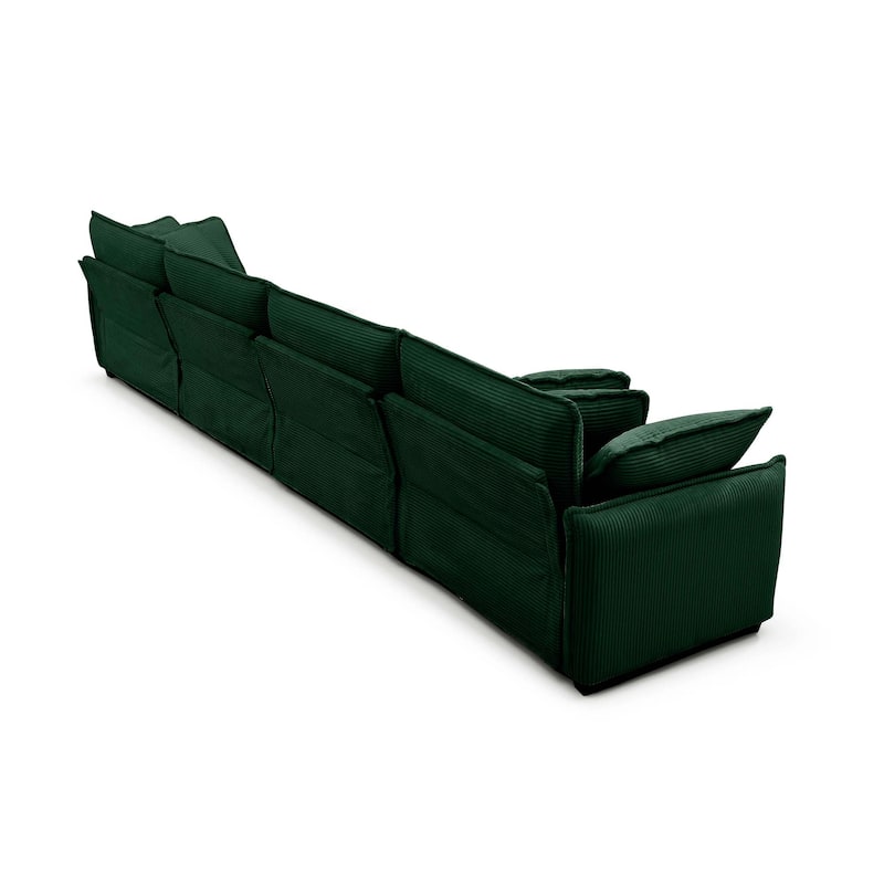 Green 150" Corduroy Upholstered 4-seater Modular Sectional Sofa with 6 Pillows, Free Combination Design