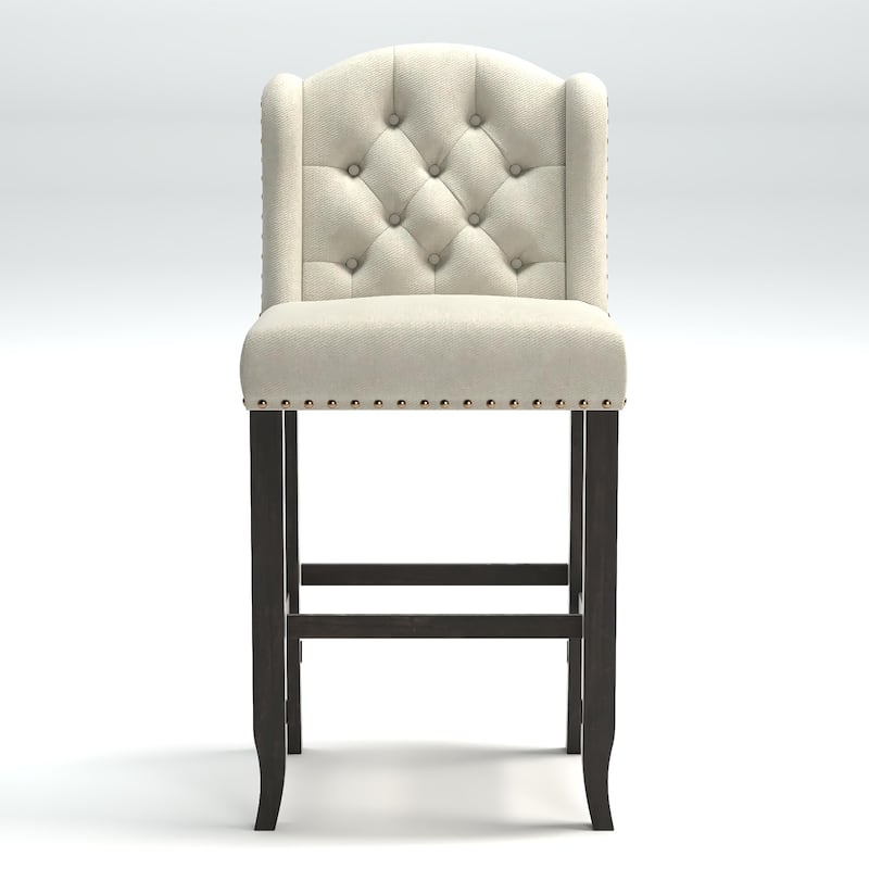 Tays Rustic Linen Tufted Bar Height Chairs (Set of 2) by Furniture of America